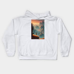 Cute Anime Girl - Mountain Range at Sunset Landscape Kids Hoodie